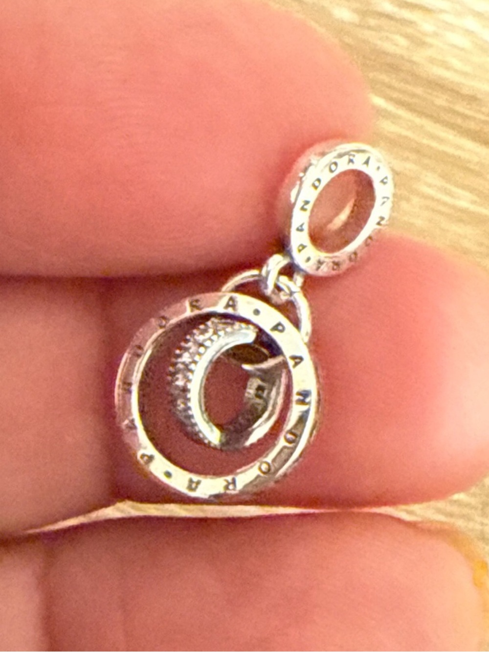 Pandora Silver Crescent Moon & Ring Dangle Charm - Silver